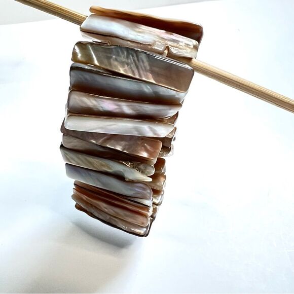 Vintage Abalone Shell Stretch Chunky Cuff Bracelet Mother of Pearl Boho - Picture 4 of 8